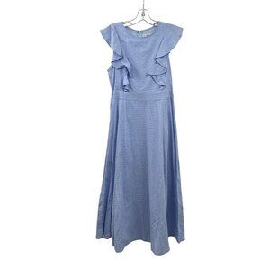 Mika & Gala Maxi Dress A-Line Ruffle Cap Sleeve Textured Blue Size 12